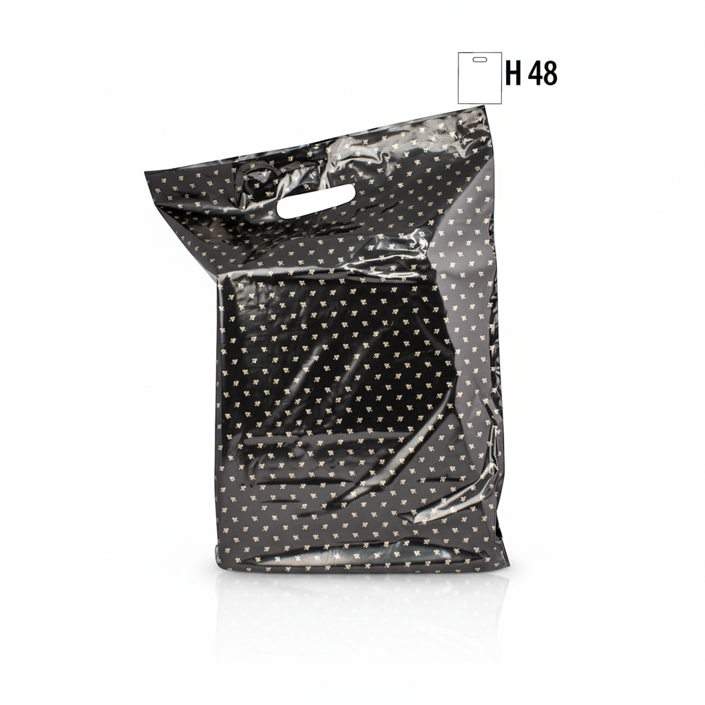 Plastpoki með gullblaðamynstri – 300 stk.