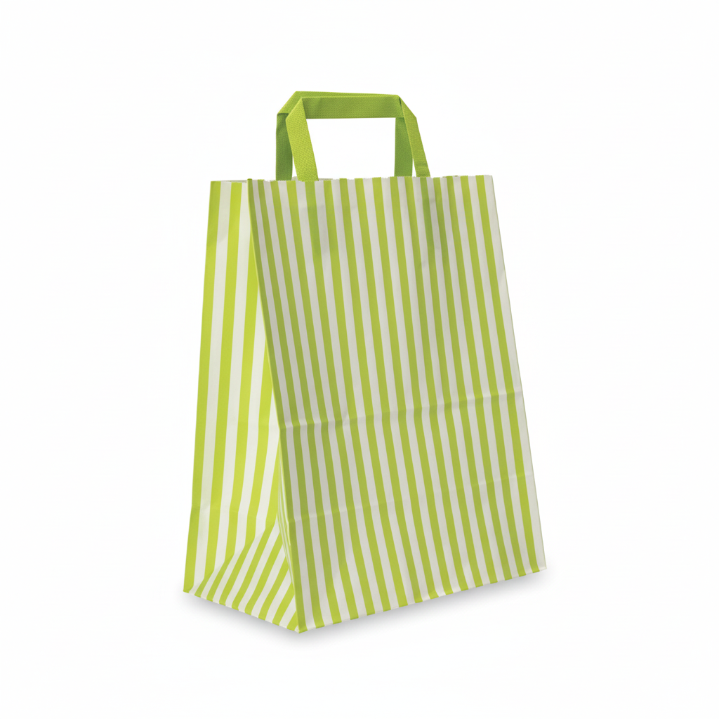 Pappírspoki. Röndóttur. Límónugrænn. B25 × D14 × H30 cm. 50 stk. 80 g/m².
