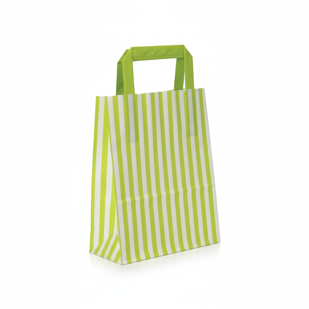 Pappírspoki. Röndóttur. Límónugrænn. B18 × D8 × H22 cm. 50 stk. 80 g/m².
