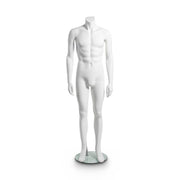 Headless herremannequin. Hvid, mat. Står ret - trænet