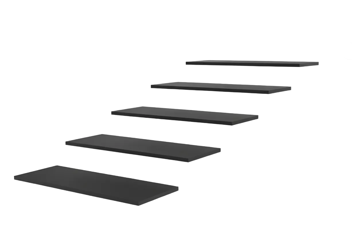 Melamínhilla (létt áferð) bein, svört, 18 mm, 61 x 37 cm. (aðeins í pökkum af 5 stk.)