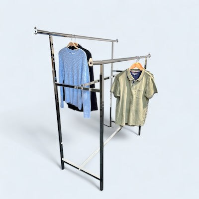 Tvíbreitt, tvöfalda fataslá, hæðarstillanlegt, króm, B150 x H122-170 cm