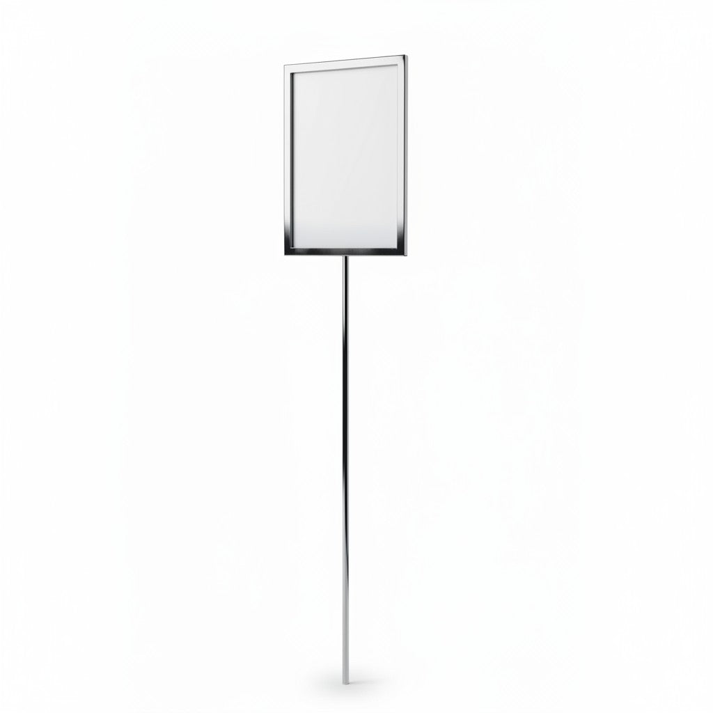 SuperSellerS chrome A4 sign holder on an 80 cm adjustable stand for retail displays