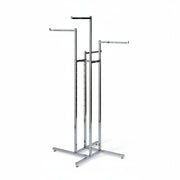 SuperSellerS Click Joy chrome clothing rack with four adjustable straight arms and end stops for retail display