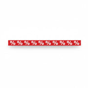SuperSellerS red self-adhesive window streamer with white percent signs for retail sales displays, 120 cm wide.