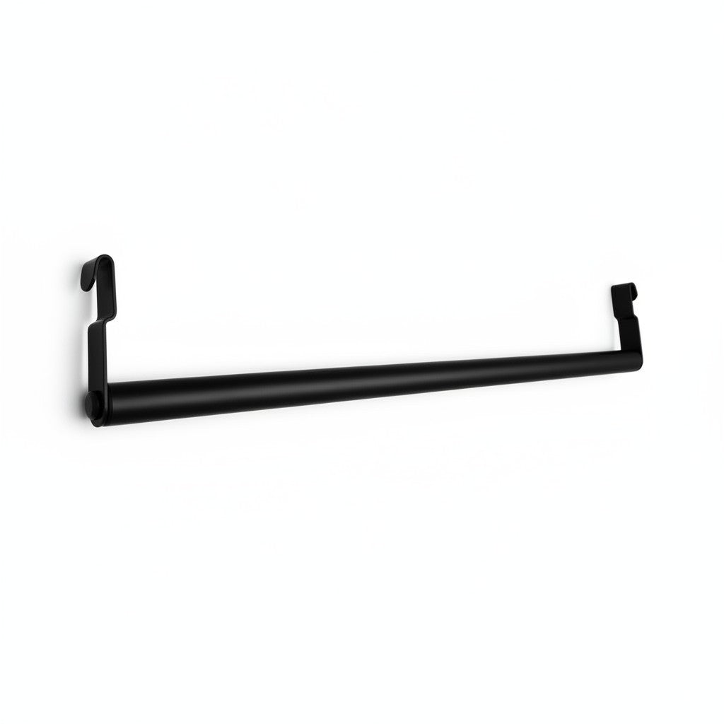 SuperSellerS Tubo black metal clothes rail with two hooks for shelving units, 61 cm wide.