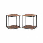 SuperSellerS set of two square display cubes with warm wood-look shelves and dark grey metal frames