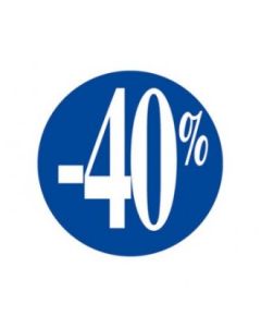 Rabatklistermærke 40% - Blå med hvid skrift - 500 stk.