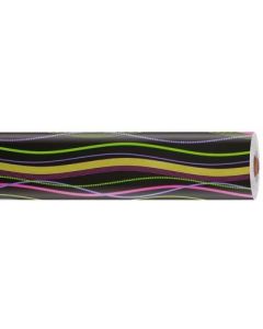 Gavepapir, sort, med farvede striber, coated, 65 gr, 70 cm x 100 mtr.
