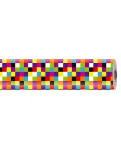 Gavepapir, flerfarvet, små firkanter, coated, 60gr, 70 cm x 100 m