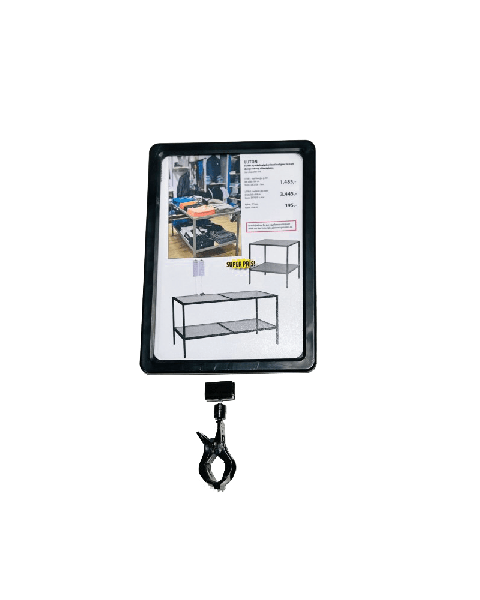 Clear Grip, skiltahaldari, m/klemmu fyrir plastramma - Svartur