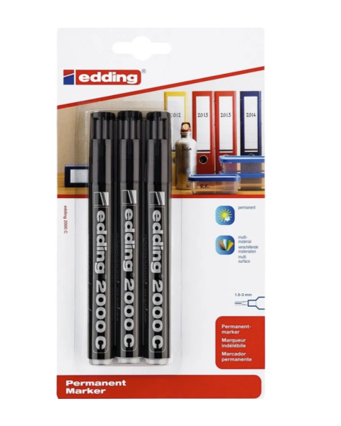 Tússpennar, svartir - Með kringlóttum oddi, 1,5 - 3 mm, 3 stk.