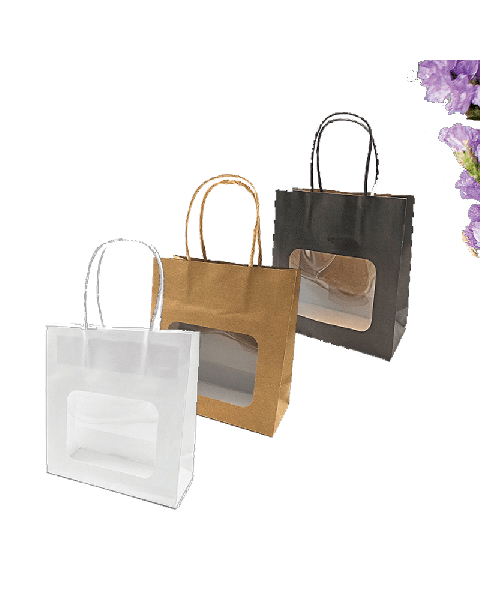 Gjafapoki með glugga. 20 stk. í pakka. H 18,5 cm