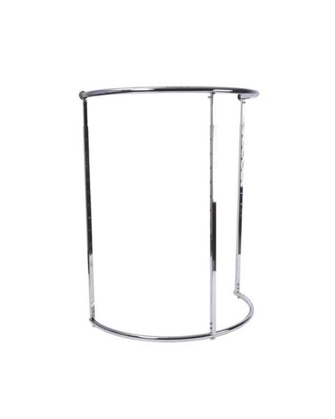 Hálfhringlaga standur, króm. Hæðarstillanlegur, B109 x D61 x H125-186 cm.