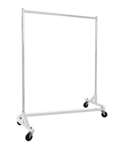 Z-fatastandur, króm/hvítur botn, 155 x 54 x H173 cm., 100 mm plast hjól