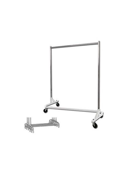 Z-fatastandur, króm/hvítur botn, 155 x 54 x H173 cm., 100 mm plast hjól