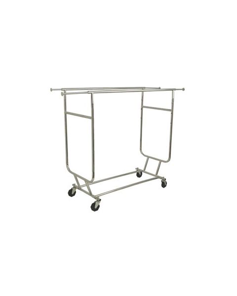 Tvöfaldur fatastandur - Disco lll - Á hjólum, amanbrjótanlegur, stillanlegur - Króm, B128-188 x H165-190 cm