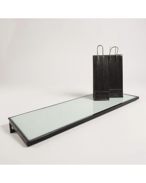 HAPPY! Vegghilla m/hrímaðri glerhillu, svört