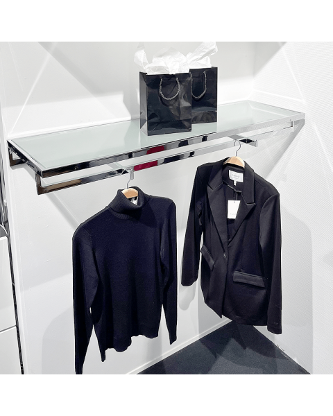 HAPPY! Hillusett með fataslá, mattri glerhillu og 2 örmum