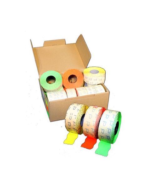 Kassi með verðmiðum í verðmerkibyssur - 2 línur - neon litir