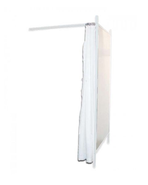 Mátunarklefi í horn - Ein föst hlið - Sett með hvítum ramma og fortjaldi.