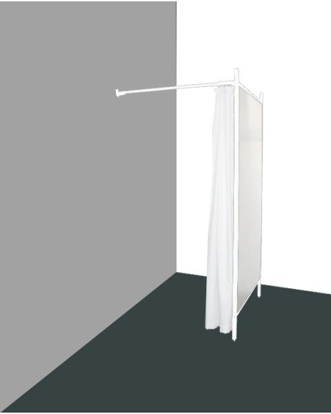 Mátunarklefi í horn - Ein föst hlið - Sett með hvítum ramma og fortjaldi.