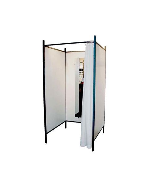 Mátunarklefi með þrjár fastar hliðar, U-Laga - Sett með svörtum ramma og fortjaldi