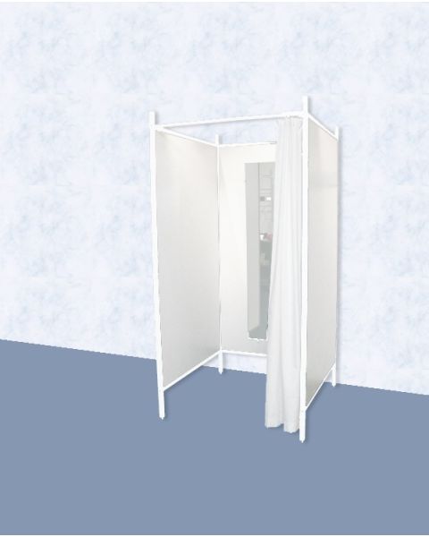 U-Laga mátunarklefi - Sett með hvítum ramma og fortjaldi, þrjár fastar hliðar