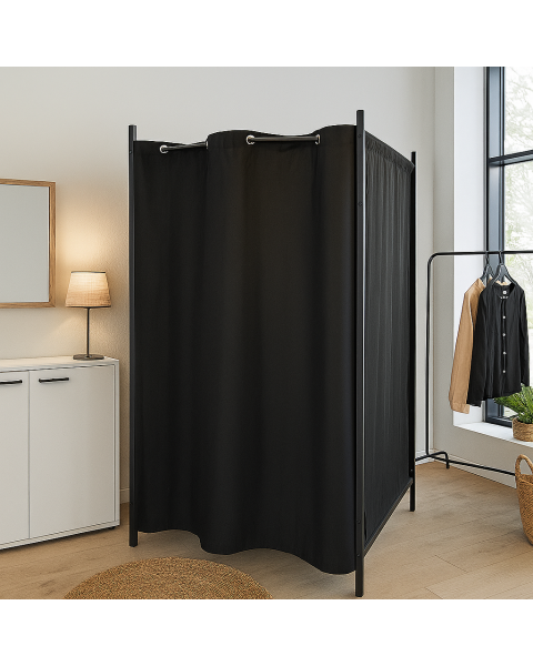 Hengi fyrir mátunarklefa, fyrir 100 cm gardínustöng með kósuðum Ø 3cm hringjum., svart, B135 x H193 cm.