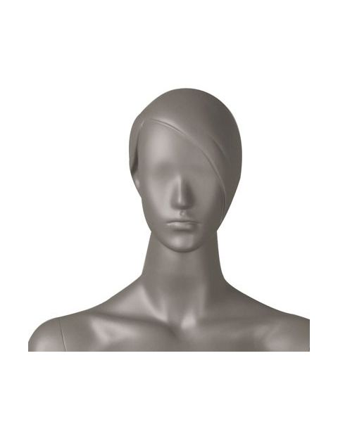 Dömugína - Grá, mött með höfuð, andlitsdrætti og mótað hár - 1400 - H 178 cm. Hendur fyrir framan