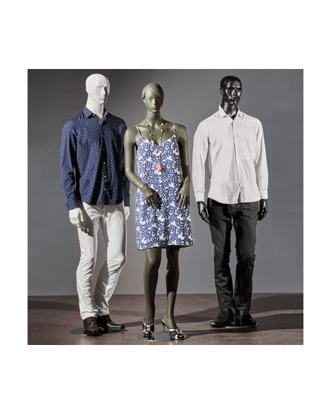 Dömugína - Grá, mött með höfuð, andlitsdrætti og mótað hár - 1400 - H 178 cm. Hendur fyrir framan