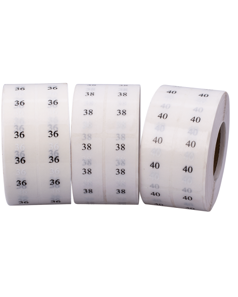 Stærðarmerkingar - 1.000 stk. á rúllu. Veldu stærðarmerkingu
