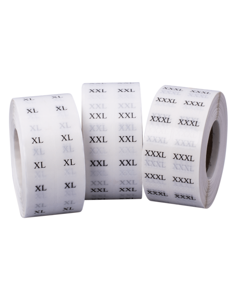 Stærðarmerkingar - 1.000 stk. á rúllu. Veldu stærðarmerkingu