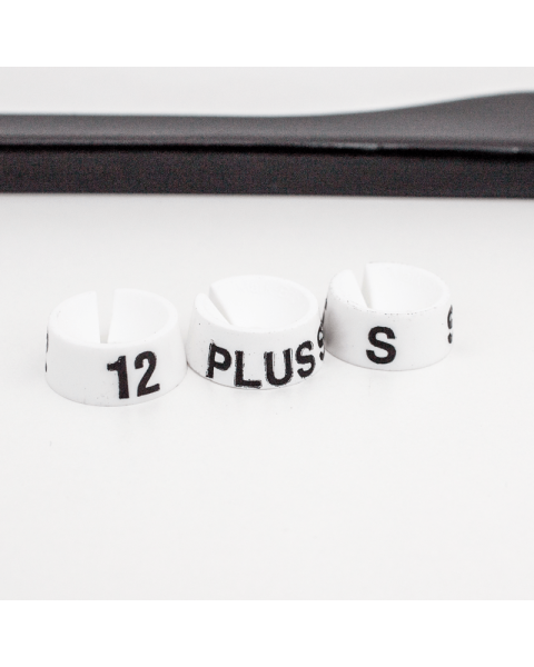 Stærðarmerkingar fyrir herðatré, hvít - 25 stk. í pakka. veldu stærð