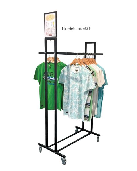 Götustandur L5, 90 cm - m/ tvöfaldri fataslá. Svartur