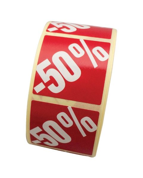Rauðir merkimiðar með prósentumerkingunni -50% - 500 stk.