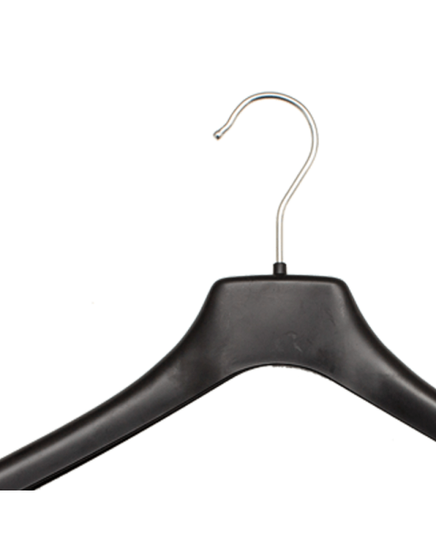 Sterk herðatré, plast, svart, 44 cm, breiðari öxl 2,0 cm, pakki með 110 stykkjum, létt