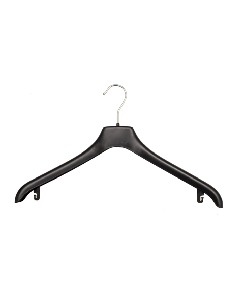 Sterk herðatré, plast, svart, 44 cm, breiðari öxl 2,0 cm, pakki með 110 stykkjum, létt