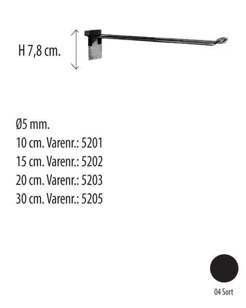 Vörukrókur, Euro-krókur tvöfaldur f/ raufapanil Ø 5 mm - svartur. Veldu lengd