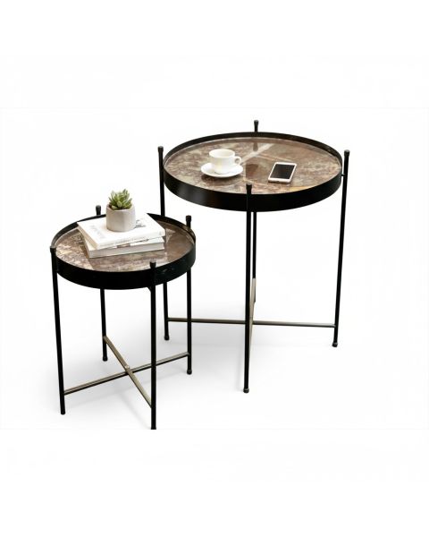 Borðasett ( 2 stk. ) - spegilborð með svartri grind