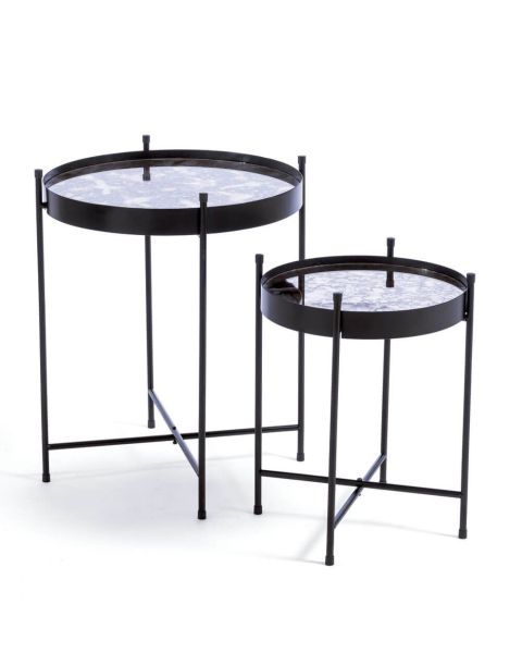 Borðasett ( 2 stk. ) - spegilborð með svartri grind