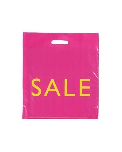 Plastpoki, bleikur, m/ gulri "SALE" áprentun - 100 stk.