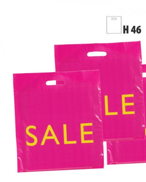 Plastpoki, bleikur, m/ gulri "SALE" áprentun - 100 stk.