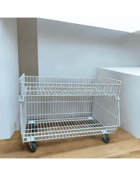 Stöflunarkörfur á hjólum. Sett með einni körfu og toppkörfu, hvít, 85 x 60 x H63 sm