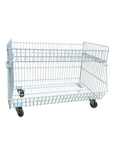 Stöflunarkörfur á hjólum. Sett með einni körfu og toppkörfu, hvít, 85 x 60 x H63 sm