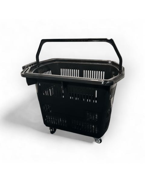 Innkaupakarfa 55 lítra, á hjólum. Svart plast