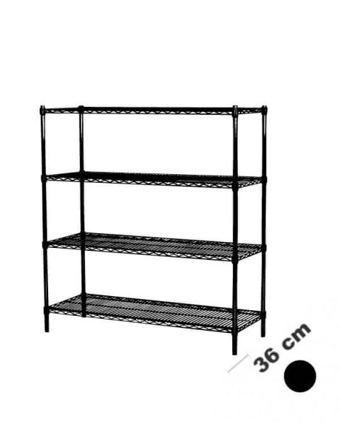 Rörahillur m/ 4 hillum - TUBO - Svartar (B 122 x D 36 x H 160 cm.)