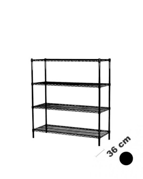 Rörahillur m/ 4 hillum - TUBO - Svartar (B 122 x D 36 x H 160 cm.)