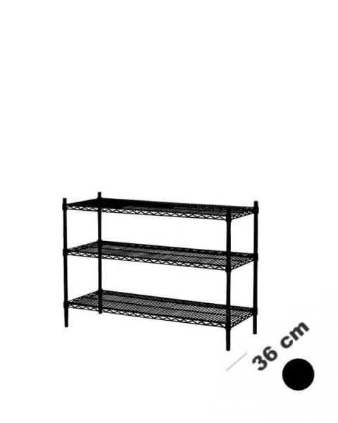 Rörahillur m/ 3 hillum - TUBO - Svört (B 122 x D 36 x H 90 cm.)