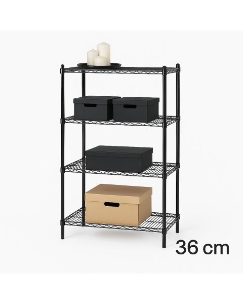 Rörahillur m/ 4 hillum - TUBO - Svartar (B 91 x D 36 x H 160 cm.)